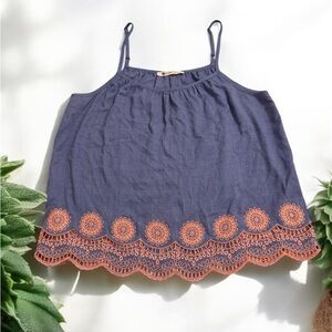 The Impeccable Pig Blue and Orange Embroidered Cotton Top Medium